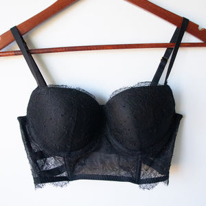 Victoria's Secret Black Lace Corset Balconette Bra Size 34C